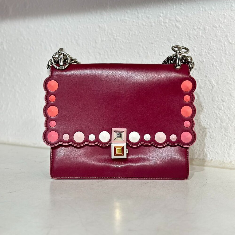Fendi Burgundy Leather Kan I Shoulder Bag Crossbody